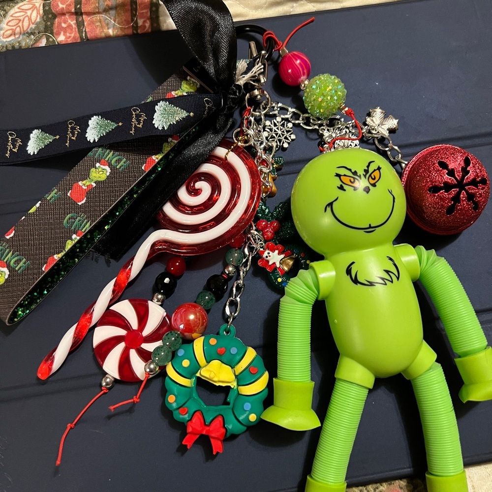 Festive Red Christmas Bagcharm Keychain with Santa and Candy Charms